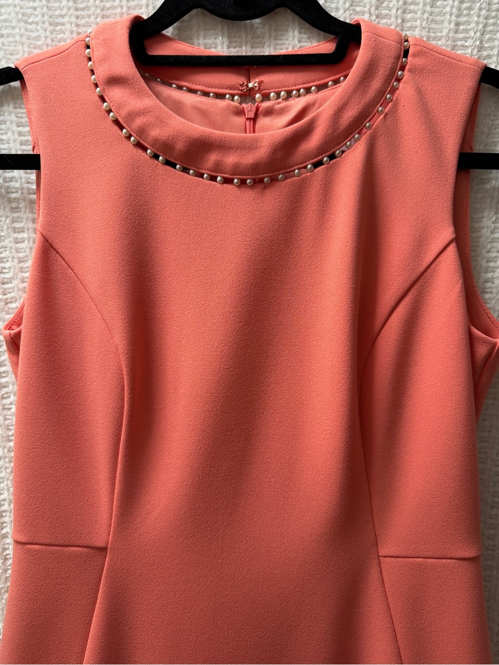 NWT Calvin Klein Dress Sz 4 Coral Pink Peach Pearl Trim Sheath Sleeveless Formal - Picture 2 of 11